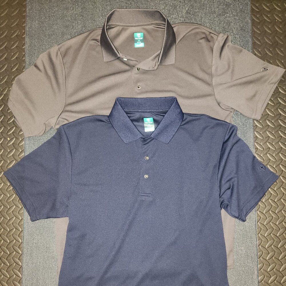 2 pro tour golf short seleve polos men medium navy & gray
